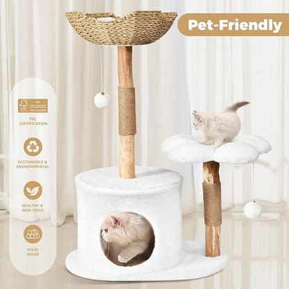 Easyego Modern Cat Tree, 36.6" Aesthetic Wood Cat Tree Tower - Image 5