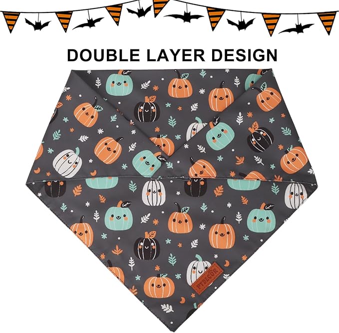 PTDECOR Halloween Dog Bandana, Ghost Pumpkin Design Reversible Holiday Pet Scarf - Image 5