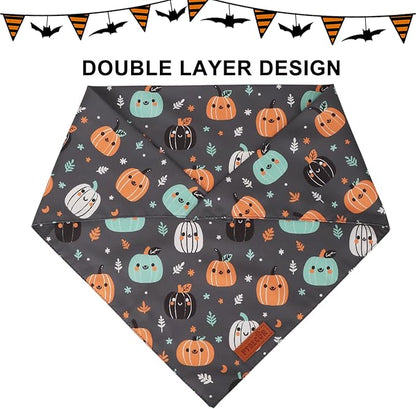 PTDECOR Halloween Dog Bandana, Ghost Pumpkin Design Reversible Holiday Pet Scarf - Image 5