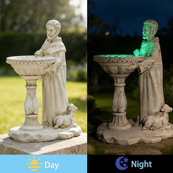 Sheaifun St Francis Garden Statue Outdoor Solar Garden Decor Resin 10.5 Inch - Image 6
