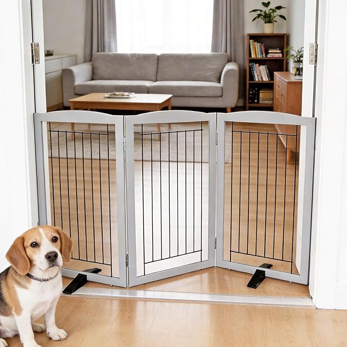 ZJSF Freestanding Dog Fence Indoor, Foldable Dog Gate by ZJSF