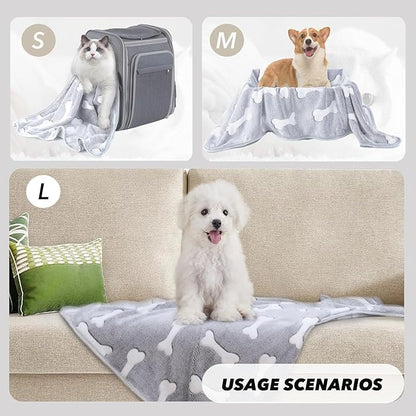 1 Pack 3 Puppy Blankets Super Soft Warm Sleep Mat Grey Cute Print Fluffy Fleece - Image 3