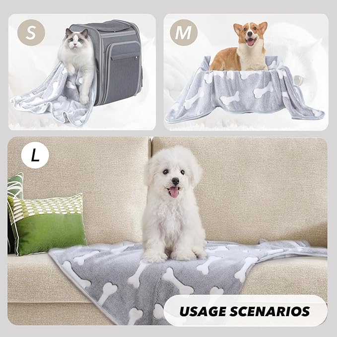 1 Pack 3 Puppy Blankets Super Soft Warm Sleep Mat Grey Cute Print Fluffy Fleece - Image 3