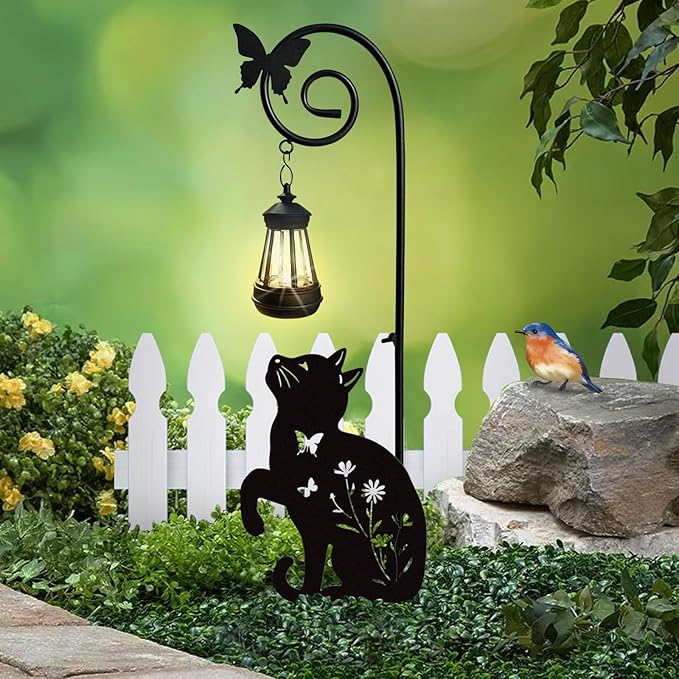Metal Cat Stake with Solar Lights Outdoor Decorative, Womens Gifts Unique by HomeGardenDecorations