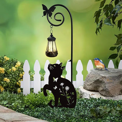 Metal Cat Stake with Solar Lights Outdoor Decorative, Womens Gifts Unique by HomeGardenDecorations