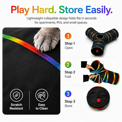 Cat Tunnels Tube Toy with Plush Ball & Cat Wand Feather Toys-Portable Tattaff - Image 5
