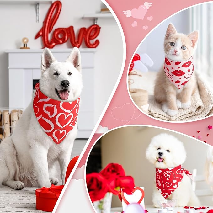 50 Pcs Valentines Day Dog Bandanas Bulk Red and Pink Heart Bandanas - Image 4