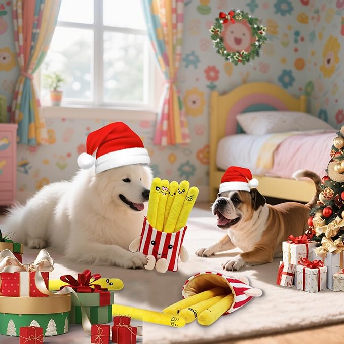YZHDUXIU Dog Squeak Toys, 5 Pack Christmas French Fry PlushToys Interactive - Image 7