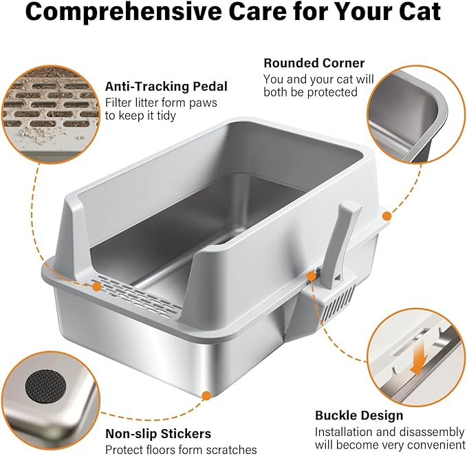 Stainless Steel Litter Box, XL Metal Cat Litter Box - Image 3