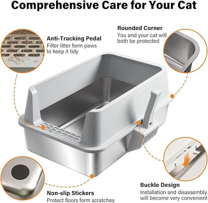 Stainless Steel Litter Box, XL Metal Cat Litter Box - Image 3