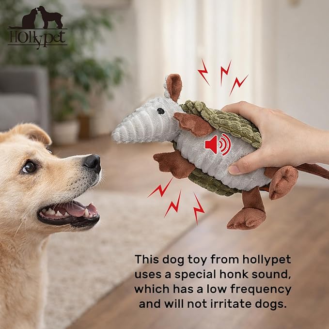 Hollypet Plush Dog Squeaky Toy Stuffed Armadillo Animal Pet Puppy Chew Toys - Image 5