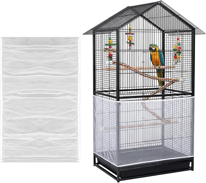 Large Bird Cage Seed Catcher Adjustable Soft Airy Skirt Guard Birdcage Nylon by Unknown