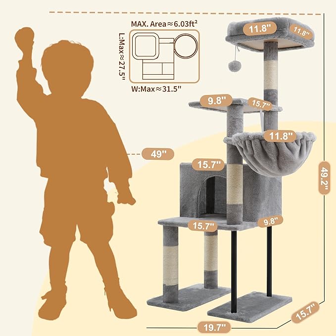 Heybly Cat Tree, 49.2 Inches Cat Tower - Image 6