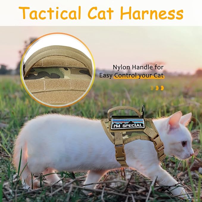 Tactical Cat Harness for Walking, Adjustable Escape Proof Pet Vest for Large Cat - Image 5
