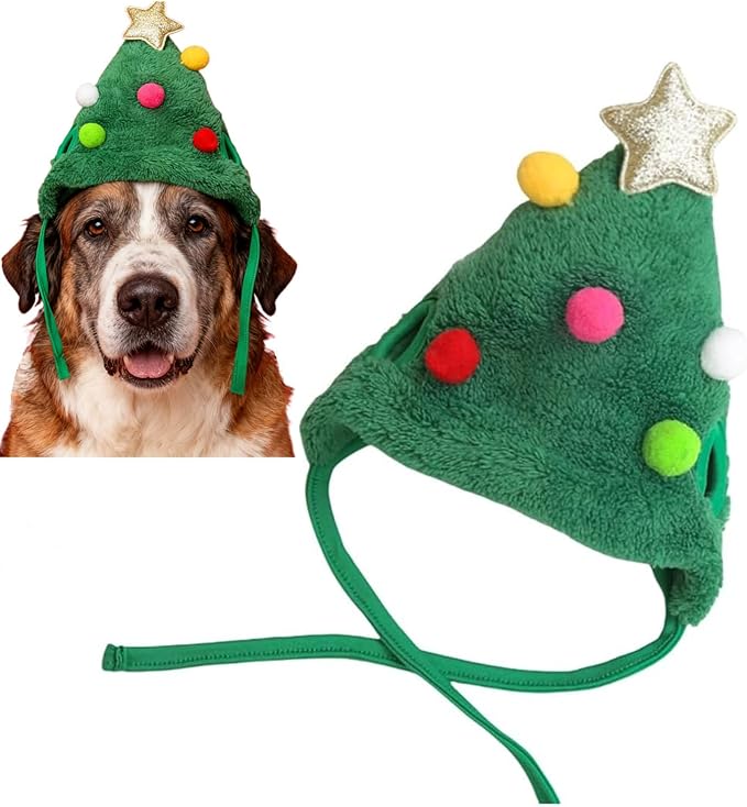 Christmas Tree Headwear Hat for Pet Decorations Star Pompoms Christmas Dog by Zhzrche