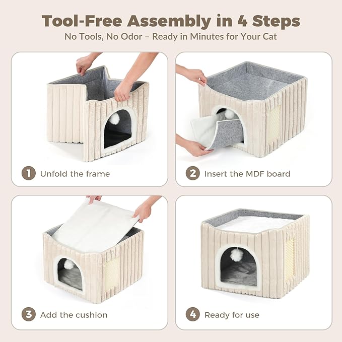 Avont Cat Houses for Indoor Cats, Foldable 3-in-1 Cat Cave Bed - Image 4