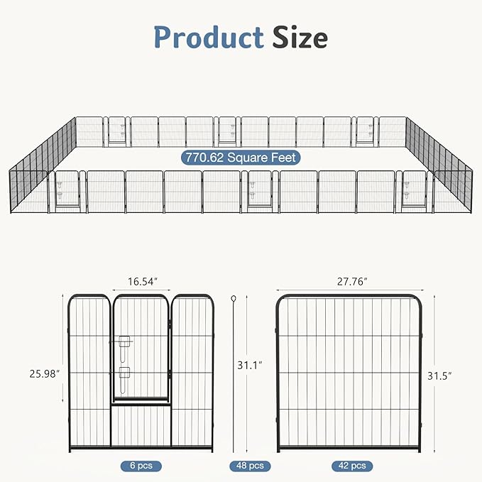 DUMOS Dog Playpen Indoor, Metal 32 Inch 48 Panels Foldable Pet Fence - Image 5