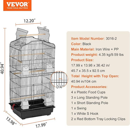 VEVOR 41-inch Open Top Large Parrot Bird Cage, Hanging Bird Cage - Image 7