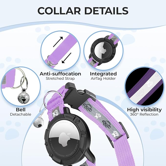 Breakaway AirTag Cat Collar, Reflective Cat Tracker Collar - Image 5