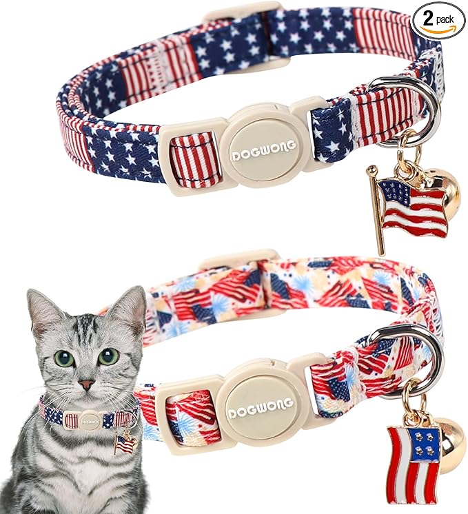 2 Pack American Flag Cat Collars Breakaway by DOGWONG
