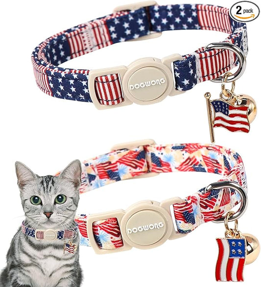 2 Pack American Flag Cat Collars Breakaway by DOGWONG