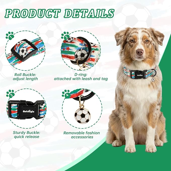 Soccer Dog Collar, Adjustable Cotton Puppy Collars - Image 2