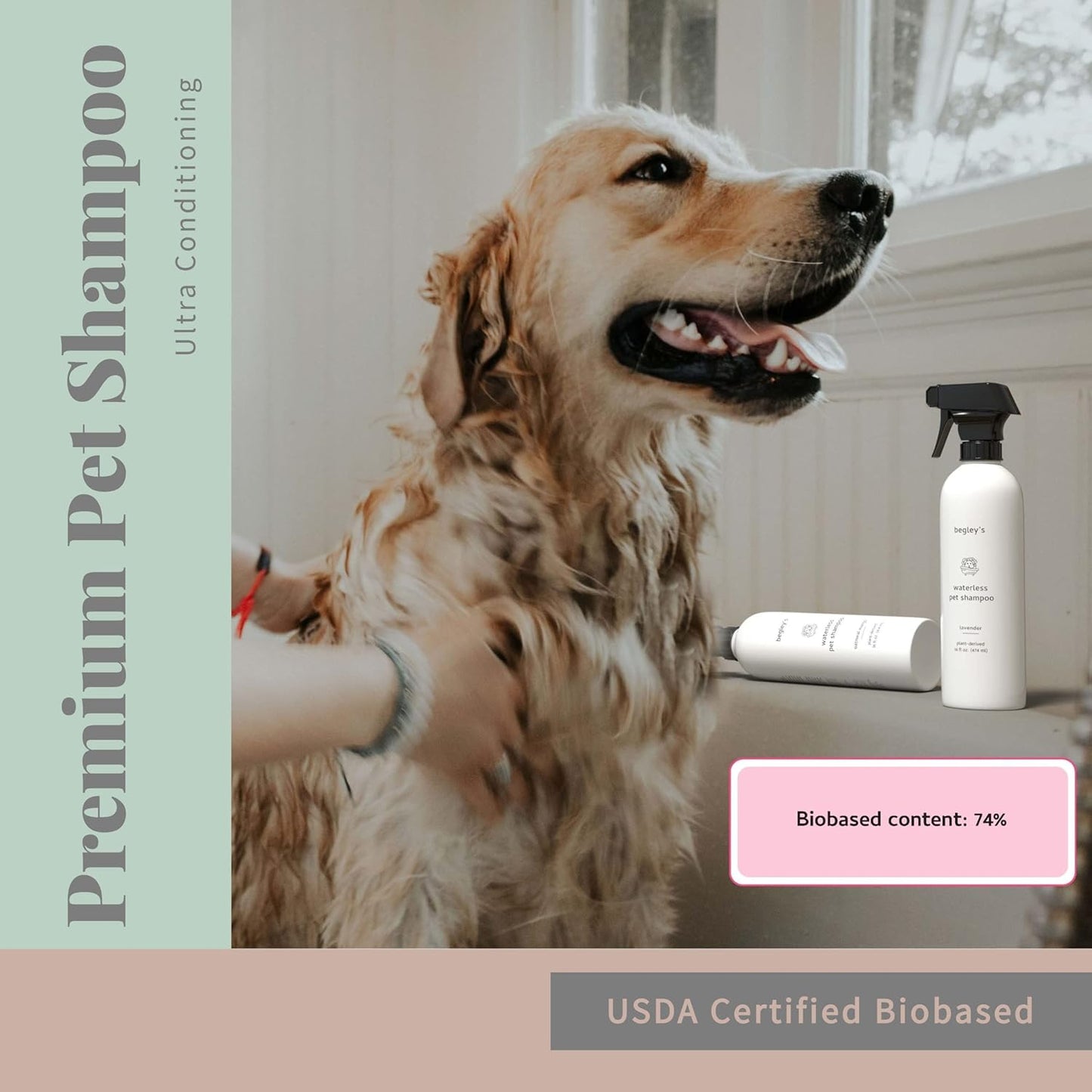 Begley's No Rinse Waterless Pet Shampoo, Bathless Cleaning, Deodorizing, and Odor Removal for a Shiny, Fresh Smelling Coat - Effective for Dogs, Puppies, and Cats - Fresh Oatmeal Mango Scent