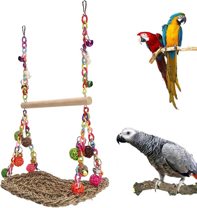 Bird Seagrass Swing Toys, Natural Rattan Climbing Hammock - Image 3