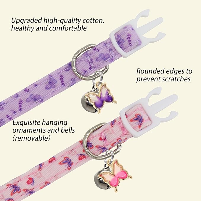 Cat Collars for Girl Cats & Boys, 2 Pack Soft Cotton Breakaway Collar - Image 4