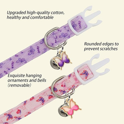 Cat Collars for Girl Cats & Boys, 2 Pack Soft Cotton Breakaway Collar - Image 4