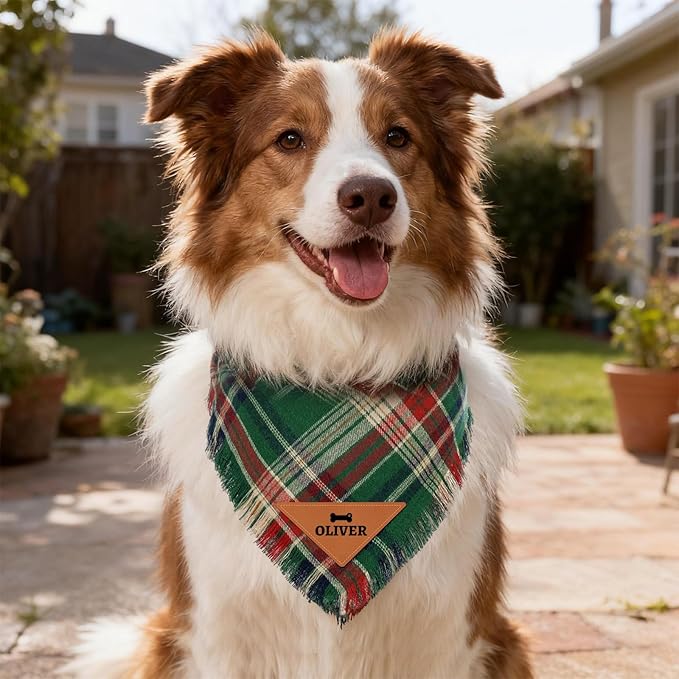Personalized Dog Bandana with Leather Patch Name, Custom Pet Scarf - Image 3