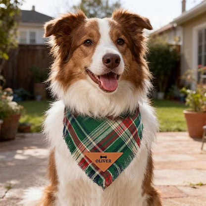Personalized Dog Bandana with Leather Patch Name, Custom Pet Scarf - Image 3