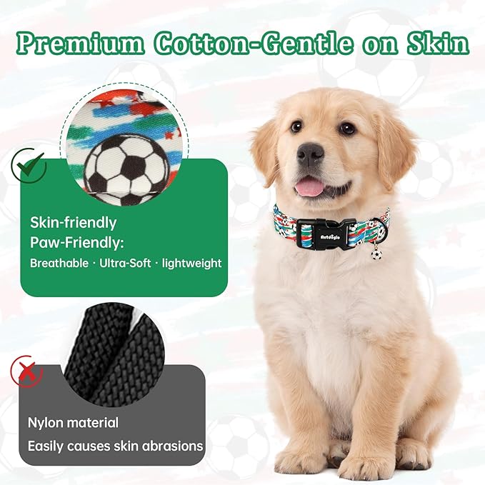 Soccer Dog Collar, Adjustable Cotton Puppy Collars - Image 3