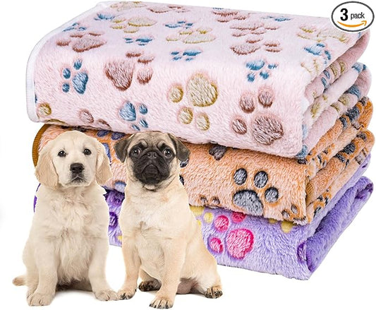 Dono 1 Pack 3 Dog Blankets for Small Dogs, Soft Fluffy Paw Print Pattern Fleece by Dono