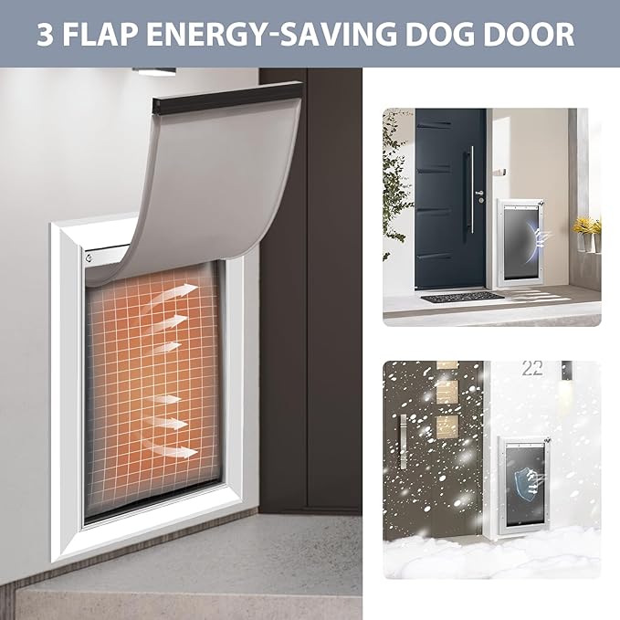 3-Flaps Heavy-Duty Dog Door for wall, Rust Proof Aluminum Alloy Frame, Extreme - Image 4
