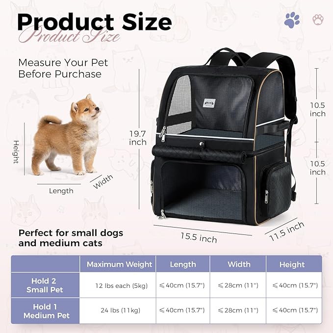 Double Cat Backpack Carrier for 2 Cats, Double-Compartment Pet Carrier Backpack - Image 2