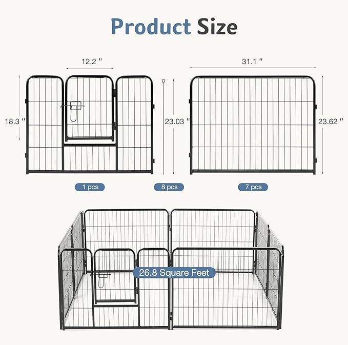 DUMOS Dog Playpen Indoor, Metal 24 Inch 8 Panels Foldable Pet Fence - Image 5
