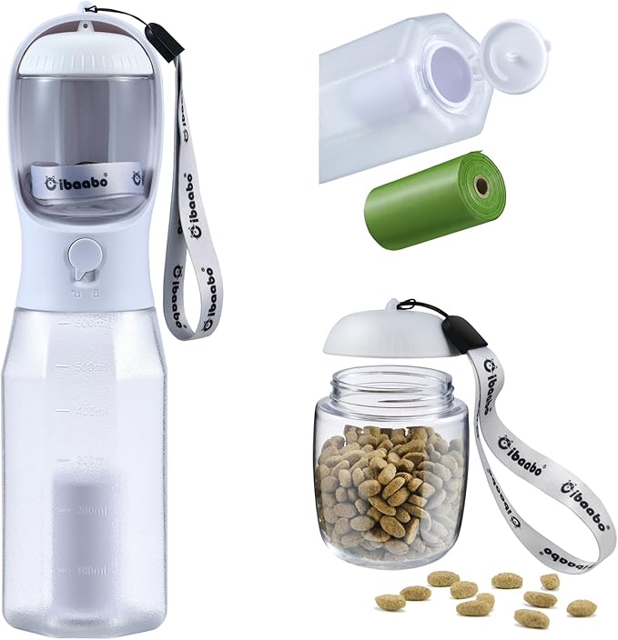 Cibaabo Dog Water Bottle with Food Container & Poop Bag Holder, Travel Water by Cibaabo
