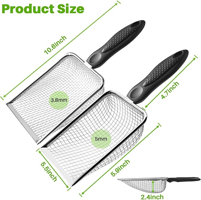2 Pack Cat Litter Scoop with 3.8mm & 5mm Mesh – Stainless Steel Kitten Litter - Image 6