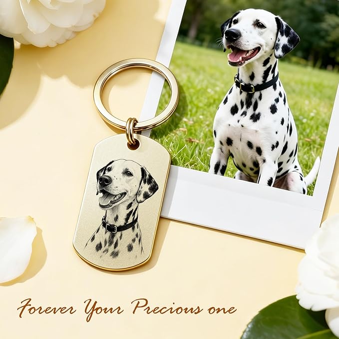 Custom Dog or Cat Portrait Keychain, Personalized Photo Engraved Keychains - Image 4