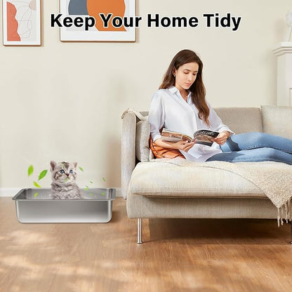 Stainless Steel Litter Box 2Pack, 15.7"×11.8"×4" Small Cat Litter Box, Metal - Image 6