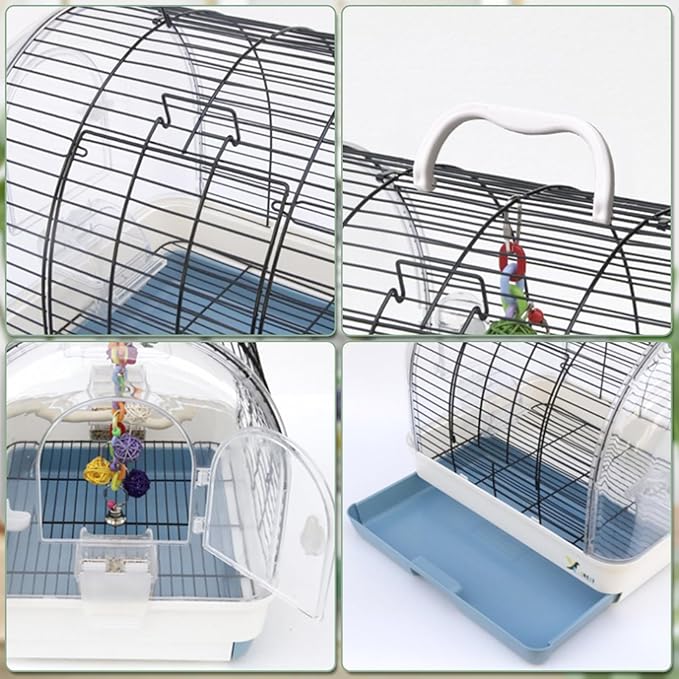 Portable Bird Cage with 2 Perches, Bird Travel Carrier with Food Bowls & Tray - Image 5