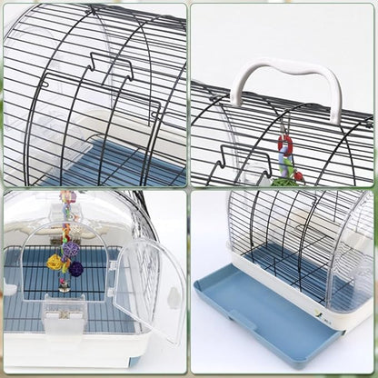 Portable Bird Cage with 2 Perches, Bird Travel Carrier with Food Bowls & Tray - Image 5