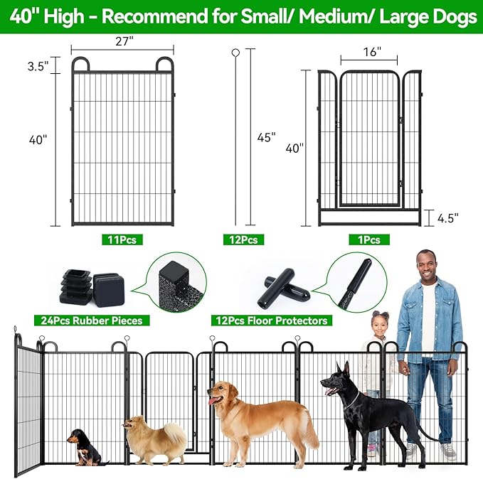 Dog Playpen Outdoor 12 Piece Panels Heavy Duty Dog Fence 40" Height Anti-Rust - Image 3