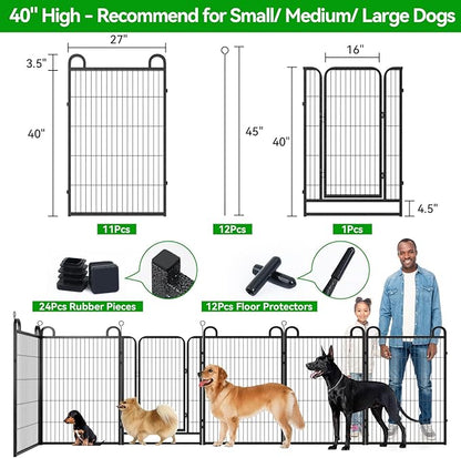 Dog Playpen Outdoor 12 Piece Panels Heavy Duty Dog Fence 40" Height Anti-Rust - Image 3