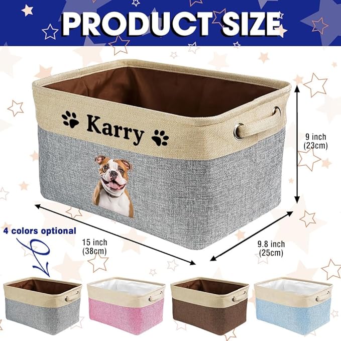Custom Dog Name Photo Dog Toys Storage Basket - Image 5