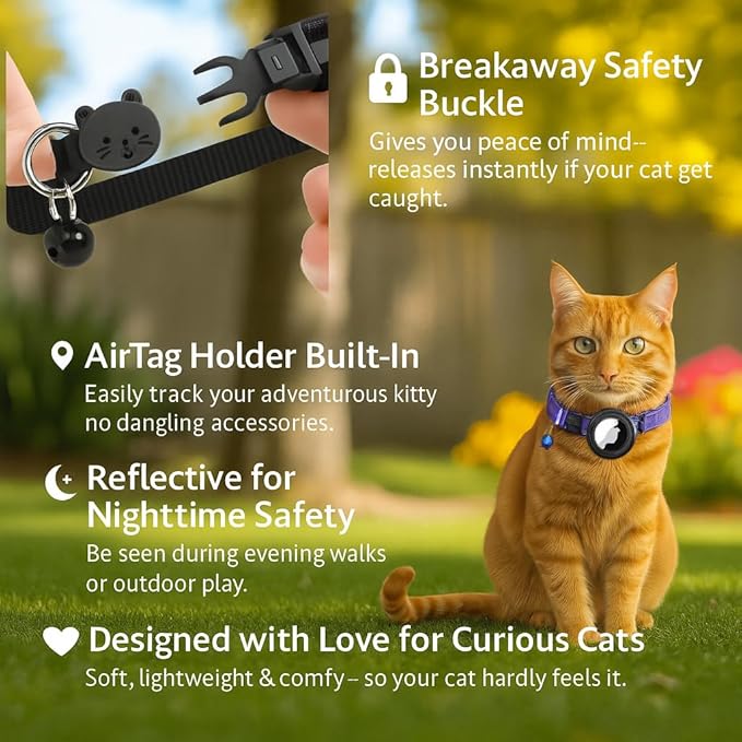 AirTag Cat Collar with AirTag Holder, Breakaway Reflective Cat Tracker Collar - Image 7