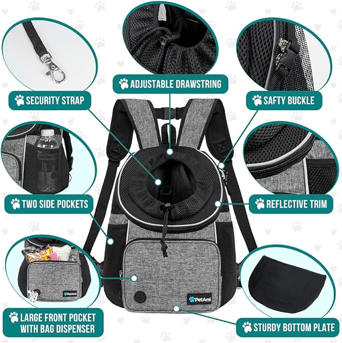 PetAmi Dog Front Carrier Backpack, Adjustable Dog Pet Cat Chest Carrier Backpack - Image 4