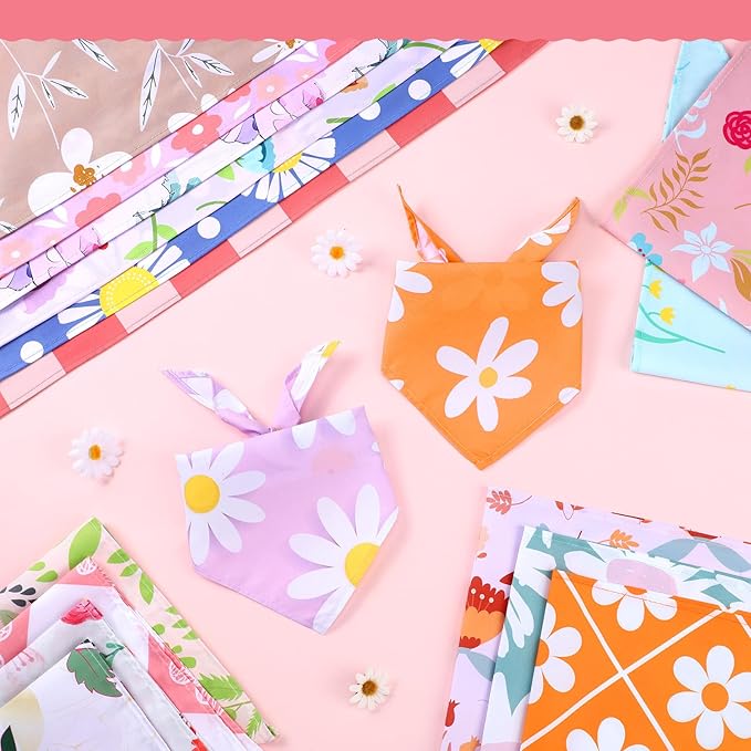 Huhumy 100 Pcs Spring Floral Dog Bandanas Bulk Pet Bibs Colorful Triangle Scarf - Image 4