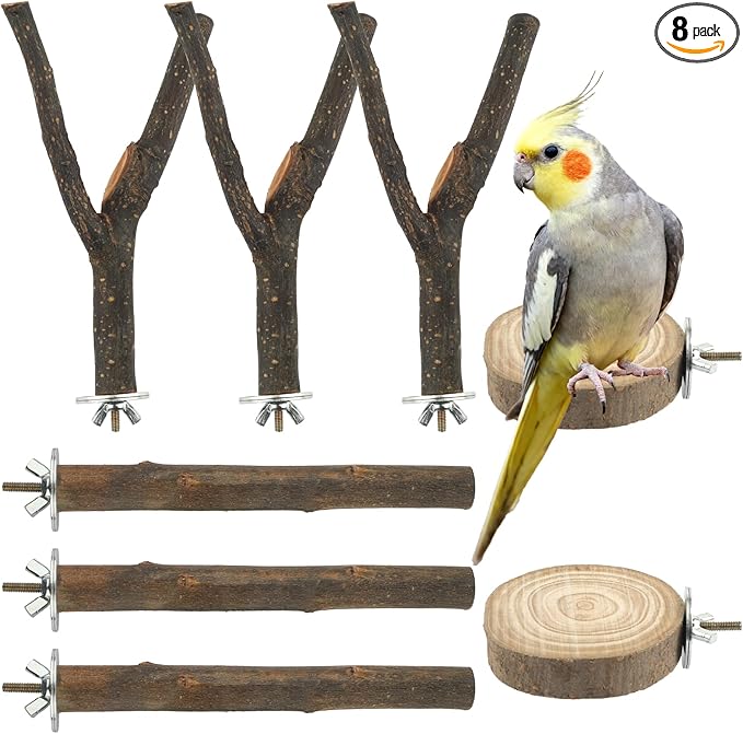 8 PCS Bird Perches for Cage, Natural Wood Parrot Perch Stand, Birds Cage by Mkobon
